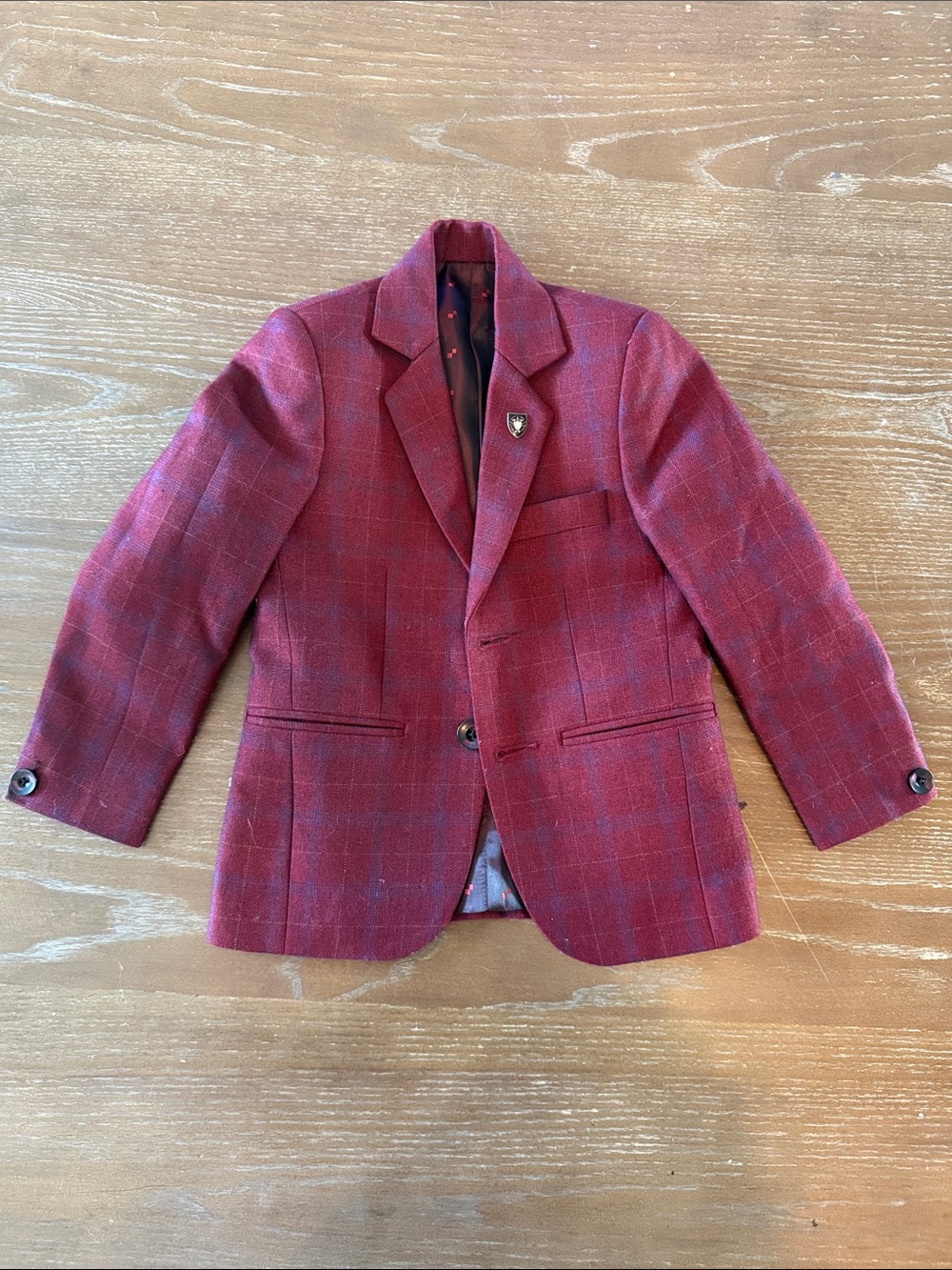 Live-OX Boys 20 Inch Burgundy Plaid Blazer Sport Coat